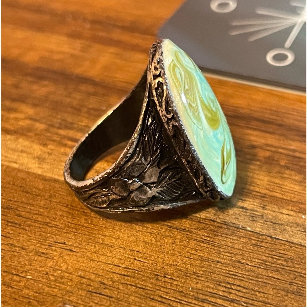 Antique silver-tone painted ring